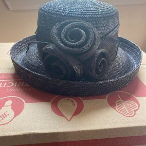 Betmar Black Straw Hat with Flowers